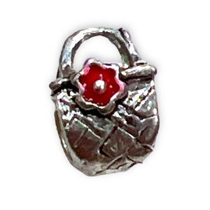 Chamilia 925 Sterling Silver Basket Charm Bead with Pink Enamel Flower